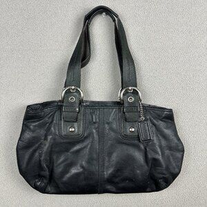 Coach Soho Black Leather Purse F13109 Shoulder Bag Shopper Tote Zip Top +Fob
